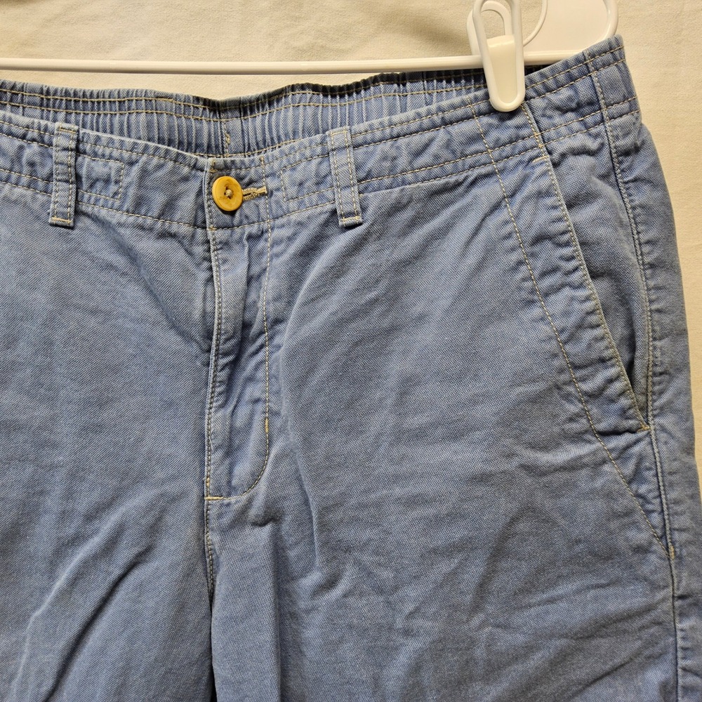 Tommy Bahama Shorts Mens Large Blue Pima‎ Cotton Linen Elastic Waist Chino L